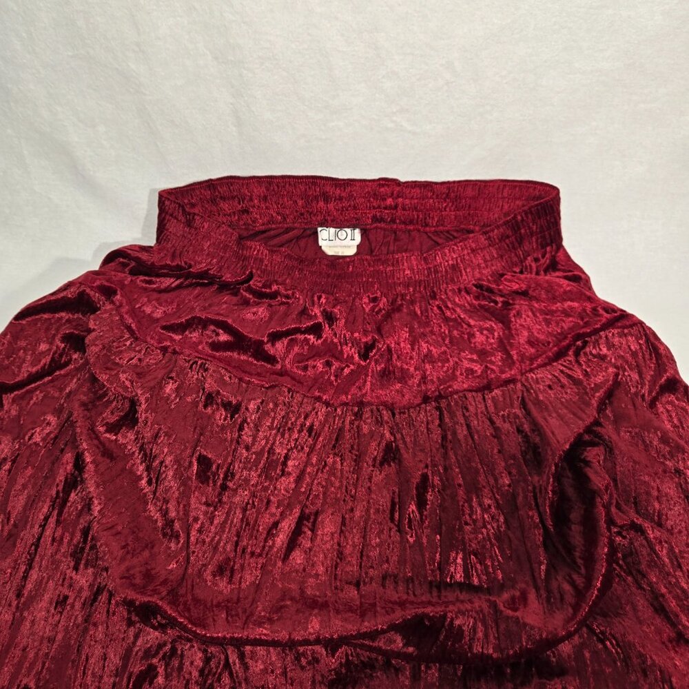 U.S.A Vintage CLIO II 80s Y2K Red Shiny Velvet Tiered Flowy Maxi Skirt Women 2X. - Picture 9 of 17